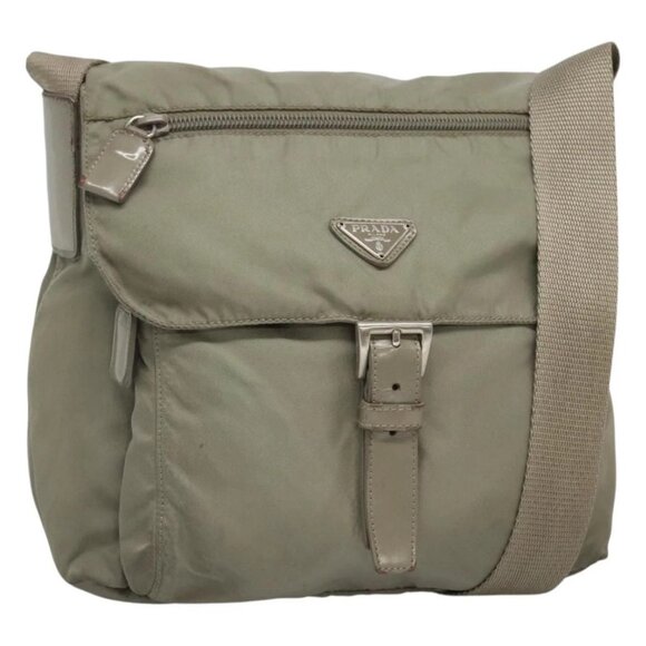 PRADA Shoulder Bag Nylon Green Silver Auth 121113 - Picture 1 of 16
